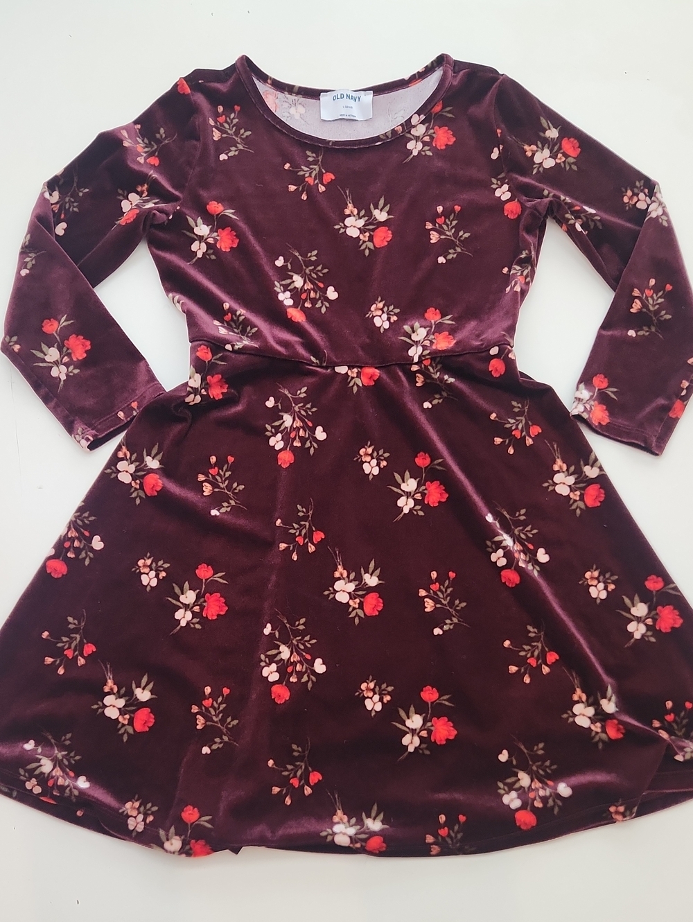 Old Navy Burgundy Velvet Floral Dress Large 10 12